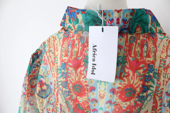 Multi colour printed puff sleeve blouse - L