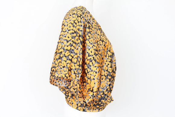 Yellow and grey satin cheetah print blouse - L