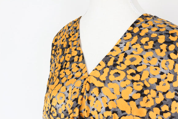Yellow and grey satin cheetah print blouse - L