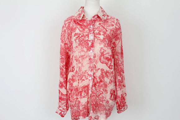 Red and white pleated shirt - S