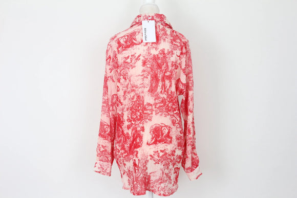 Red and white pleated shirt - S