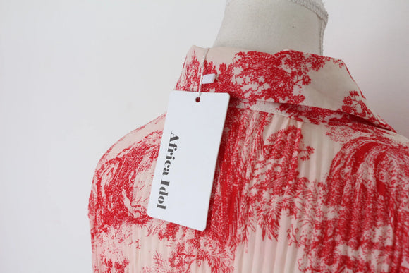 Red and white pleated shirt - S
