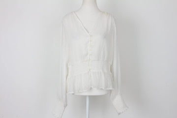White Long-Sleeve Button-Down Blouse – M