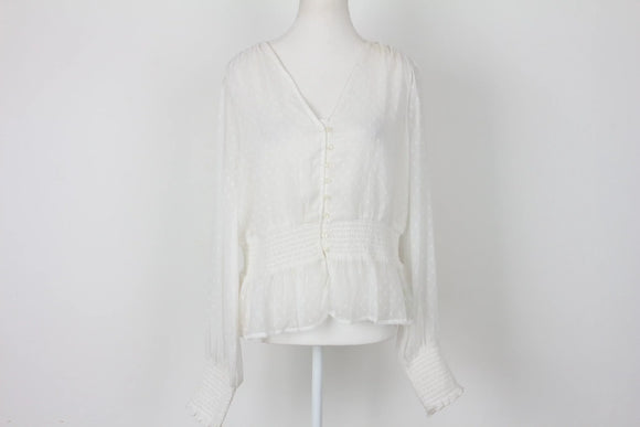 White long sleeve buttoned-down blouse - M