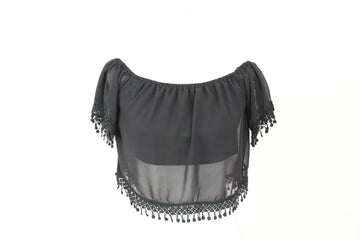 Black Chiffon Off-the-Shoulder Crop Top – XS