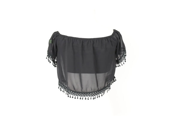 Black off the shoulder chaffon crop top - XS