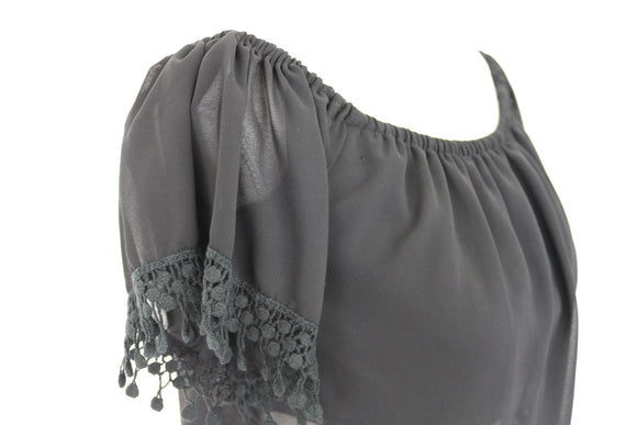 Black off the shoulder chaffon crop top - XS
