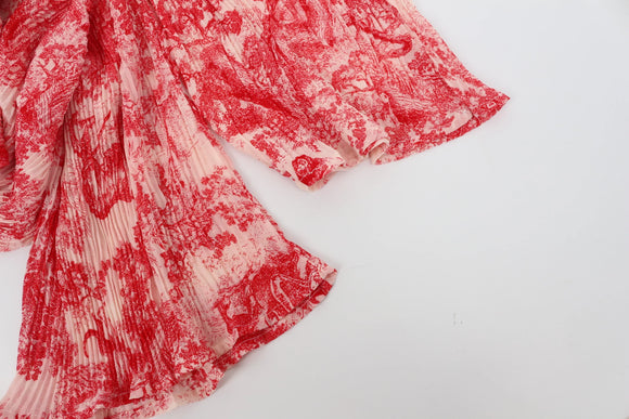Red and white pleated trousers - S