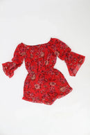 Off the shoulder red and floral jumpsuit - S-1