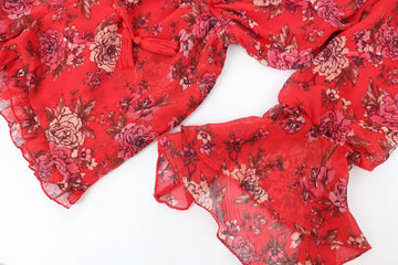 Red Floral Off-the-Shoulder Jumpsuit – S - 0