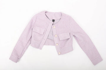 Shein Lilac Tweed-Style Cropped Jacket – S