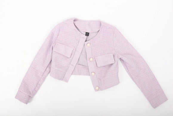 Shein purpler and pink cropped burberry style jacket - S