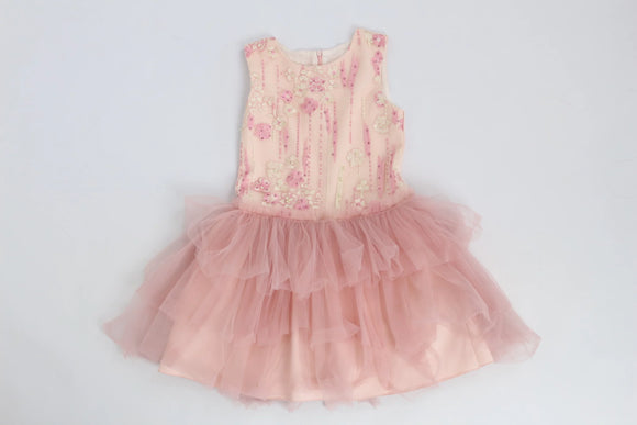 Pink dress with beading and tulle - 6-7