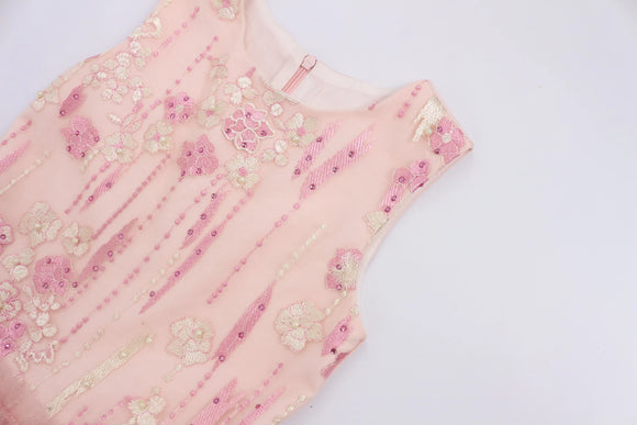 Pink dress with beading and tulle - 6-7