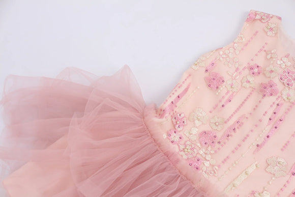 Pink dress with beading and tulle - 6-7
