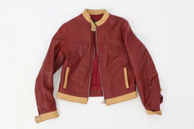 Maroon and caramel faux leather jacket - S