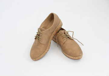 Camel Suede Lace-Up Derby Shoes with Cork Sole – UK 7