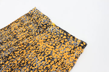 Orange & Grey Cheetah Print Pleated Wide-Leg Trousers – L - 0