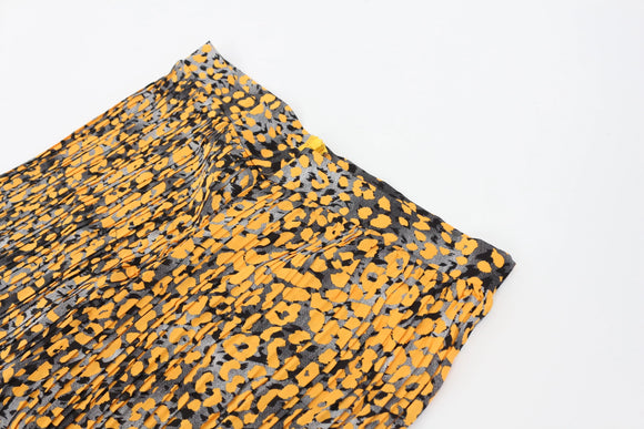 Orange and grey cheetah print pleated wide leg trousers - L