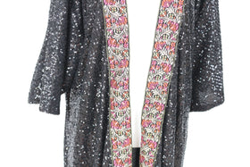 YDE Black sequin kimono with bohemian style embroidery - L - 0