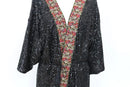 YDE Black sequin kimono with bohemian style embroidery - L-4