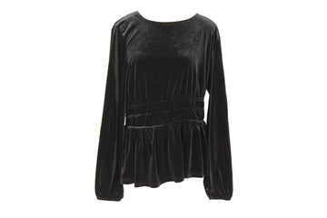 Ginger Mary Black Velvet Long-Sleeve Blouse – Luxurious & Sophisticated | Size 40 | Brand New