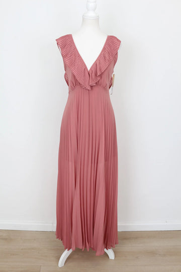 YDE Elegant Pink Pleated Chiffon Maxi Dress – Occasion Wear | Size M | Brand New - 0