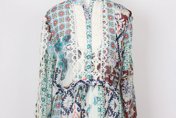 YDE Bohemian style long sleeve chiffon dress - M