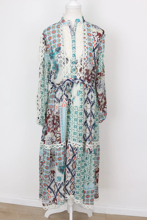 YDE Bohemian style long sleeve chiffon dress - M