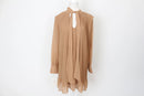 YDE Tan pleated chiffon long sleeve dress - M-1