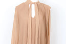 YDE Tan pleated chiffon long sleeve dress - M-2