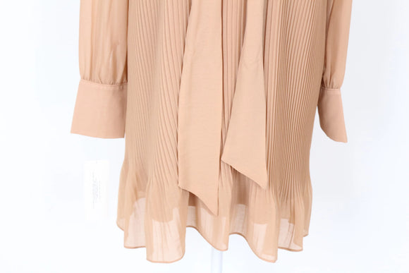 YDE Tan pleated chiffon long sleeve dress - M