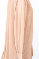 YDE Tan pleated chiffon long sleeve dress - M-4