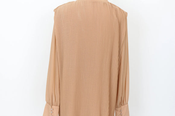 YDE Tan pleated chiffon long sleeve dress - M