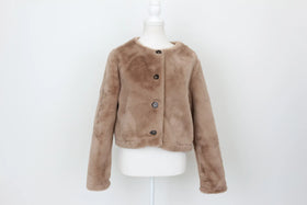 YDE Brown faux fur cropped button down jacket - M