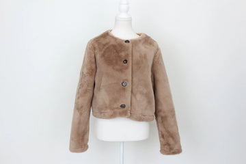 YDE Luxe Brown Faux Fur Cropped Button-Down Jacket – Statement Outerwear | Size M | Brand New