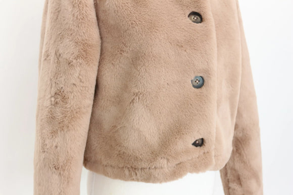 YDE Brown faux fur cropped button down jacket - M