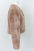 YDE Brown faux fur cropped button down jacket - M-4