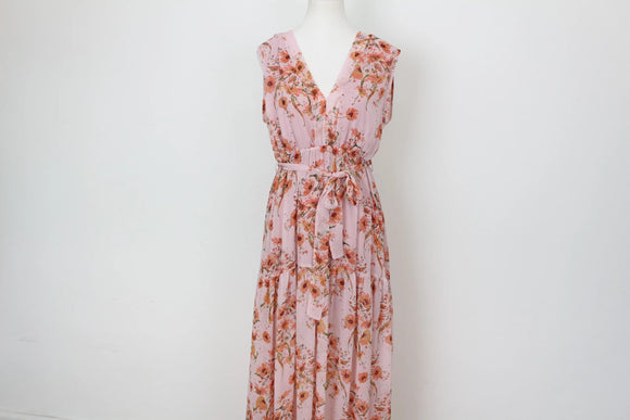 YDE Pink and orange floral chiffon maxi dress - L