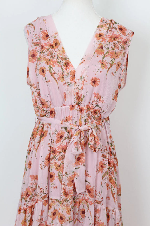 YDE Pink and orange floral chiffon maxi dress - L