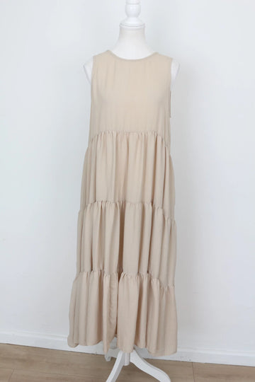 YDE Elegant Beige Trapeze Maxi Dress – Relaxed Flattering Fit | Size S | Brand New - 0