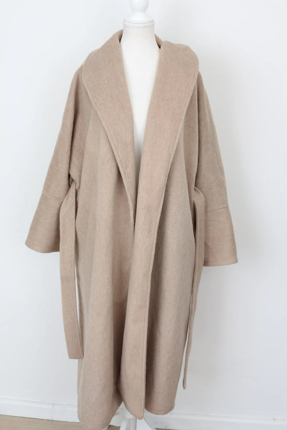 YDE Long beige super soft tie-up coat - M
