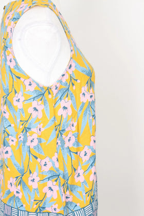 Old Khaki yellow and pink floral blouse - 10 - 0