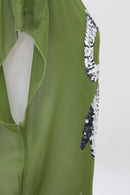 Olive green chiffon blouse with silver bow accent - S-4