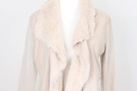 Cream cardigan with faux fur - 8 - 0