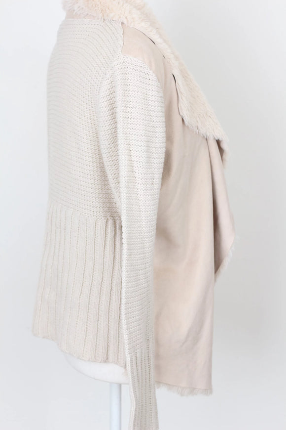 Cream cardigan with faux fur - 8
