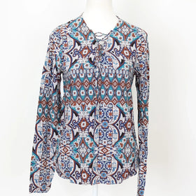 Woolies bohemian print long sleeve blouse - 10