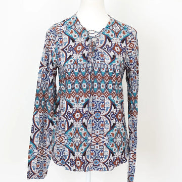 Woolies Vintage Bohemian Print Long Sleeve Blouse – Relaxed Effortless Style | Size 10 | Pre-Loved