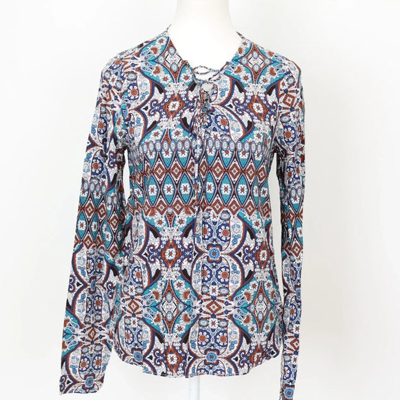 Woolies bohemian print long sleeve blouse - 10
