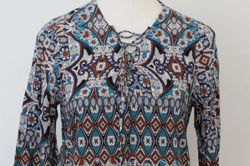 Woolies Vintage Bohemian Print Long Sleeve Blouse – Relaxed Effortless Style | Size 10 | Pre-Loved - 0